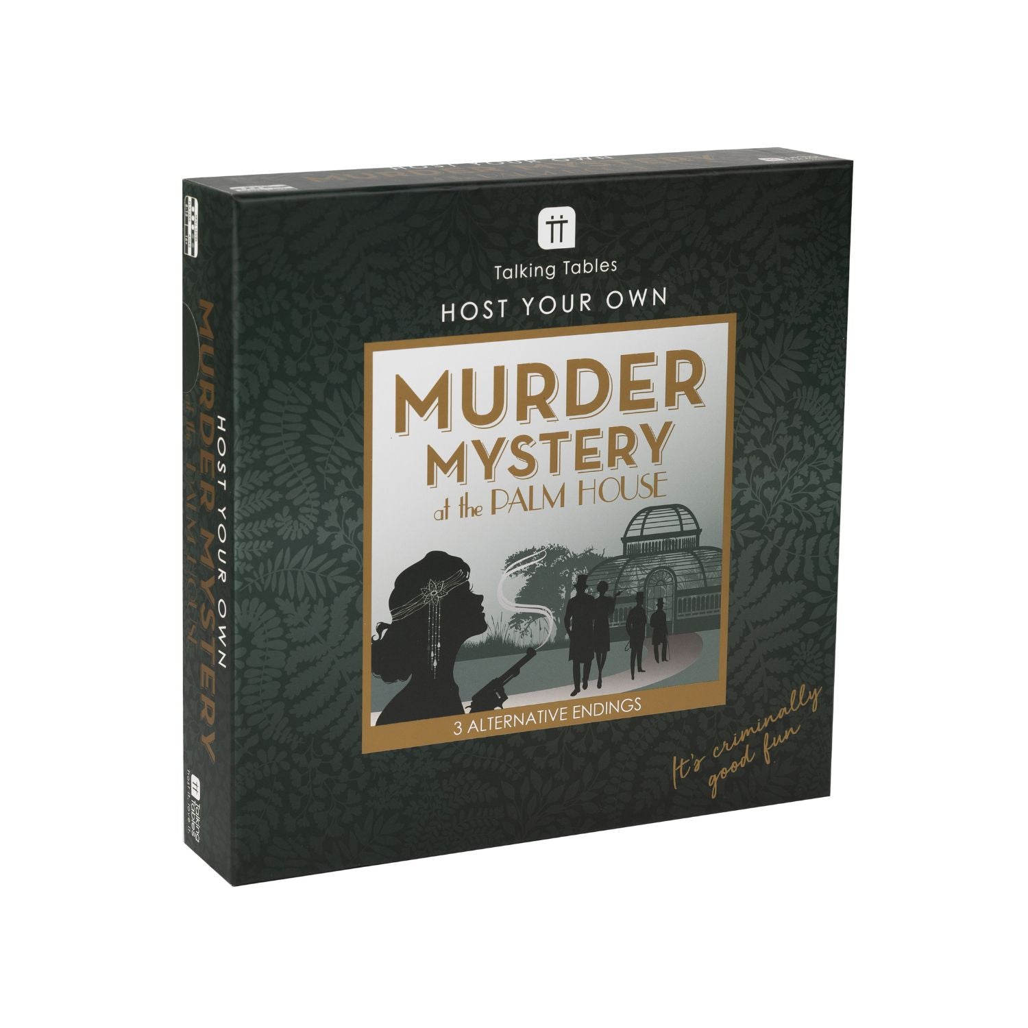Box for 'Host Your Own Murder Mystery at the Palm House' game by Talking Tables on a white background