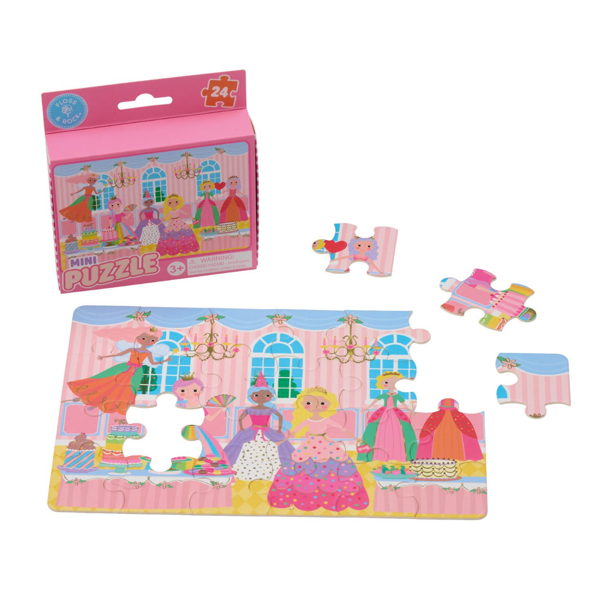 The reusable cardboard storage box for the Princess Mini Puzzle, showing the compact size and the "Princess High Tea" artwork on the lid.