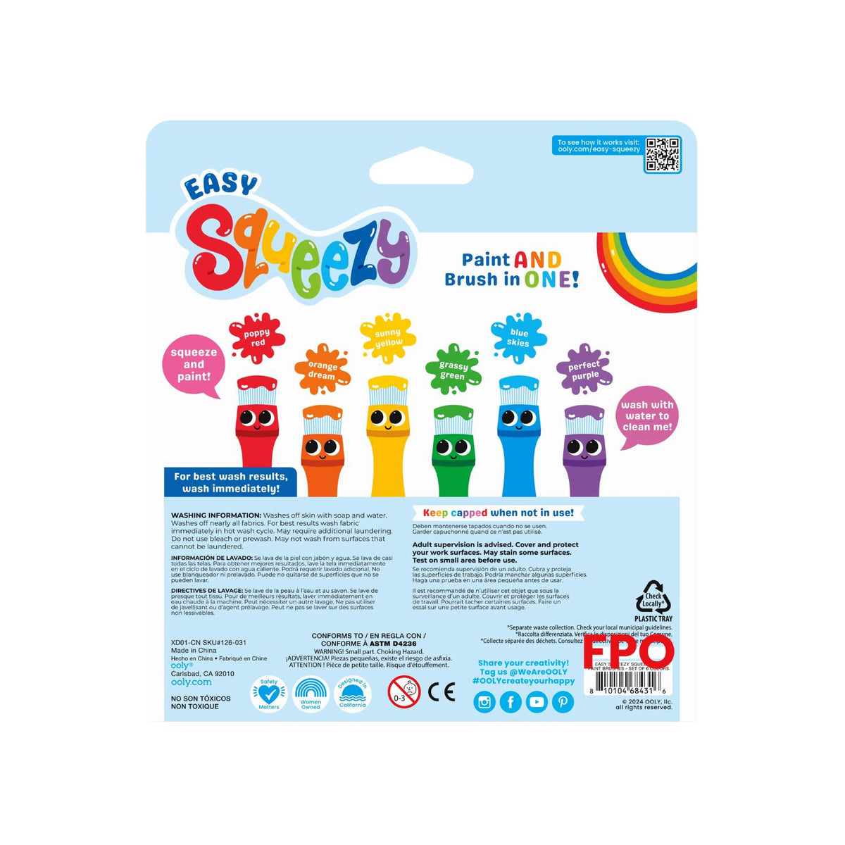 Packaging of Easy Squeezy paint and brush set with colorful design on a white background