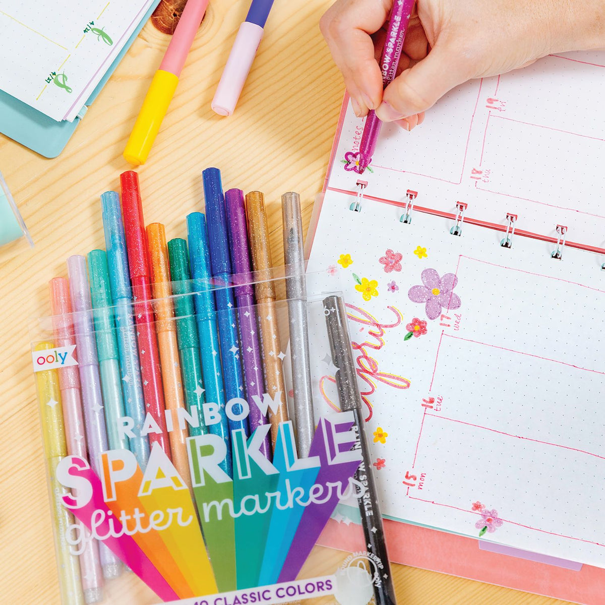Rainbow Sparkle Glitter Markers - Set of 15