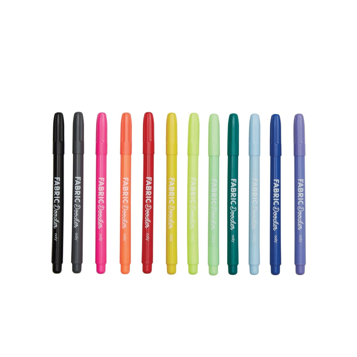Set of colorful fabric markers on a white background