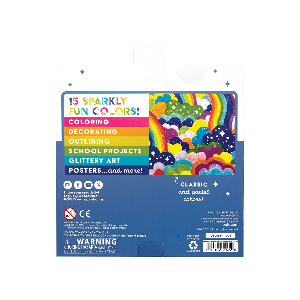 Rainbow Sparkle Glitter Markers - Set of 15
