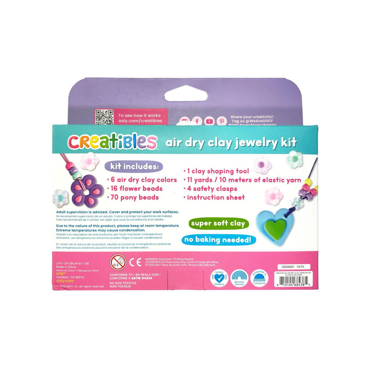 Creatibles: Air Dry Clay Jewellery Kit - Blissful Blooms (Set of 6 Colours + Accessories)