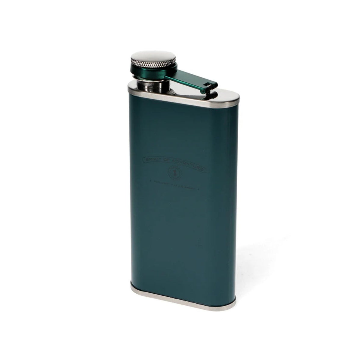 Green flask with silver cap on a white background