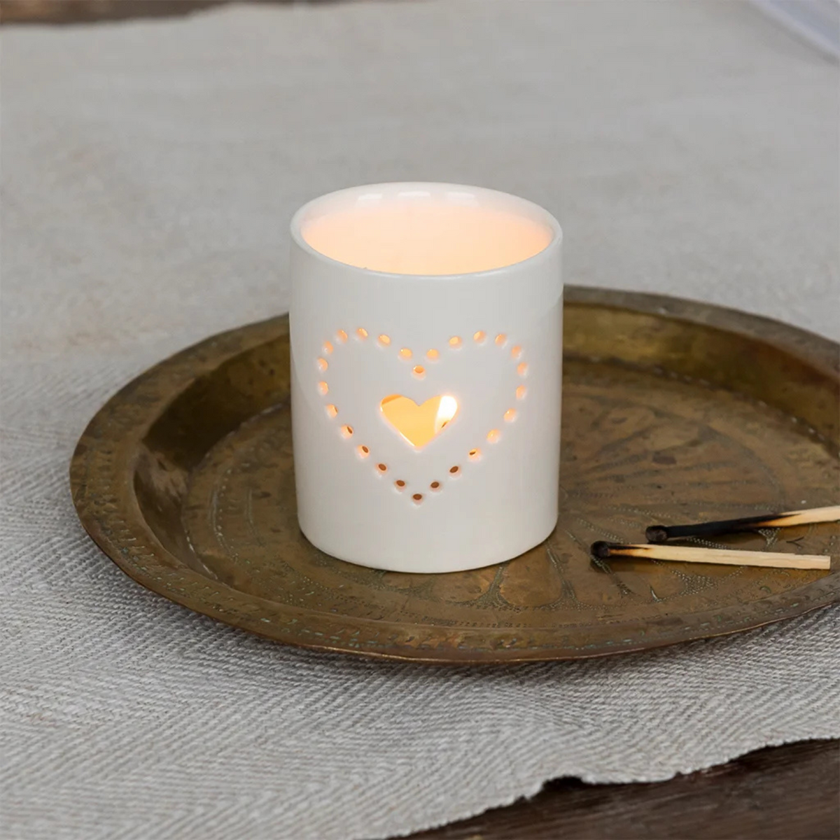 Glossy Ceramic Tealight Holder - Heart