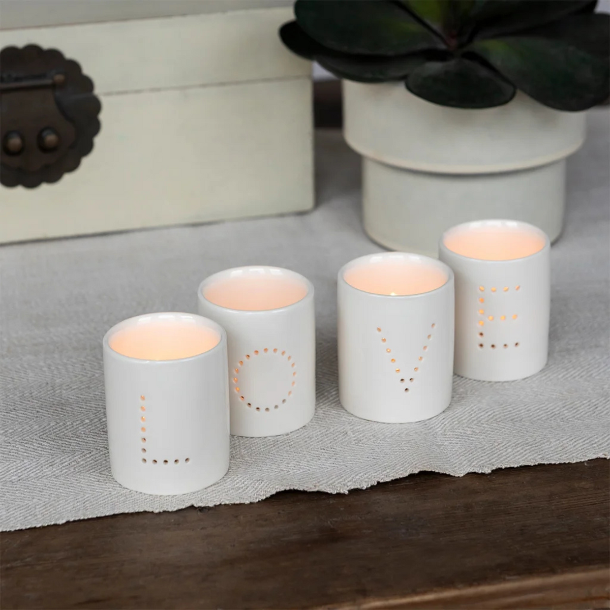 Glossy Ceramic Tealight Holders (Set Of 4) - Love