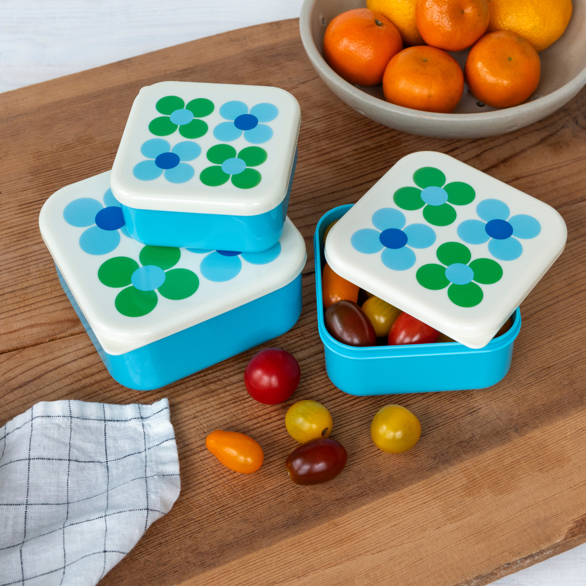 Snack Boxes (Set Of 3) - Blue And Green Daisy