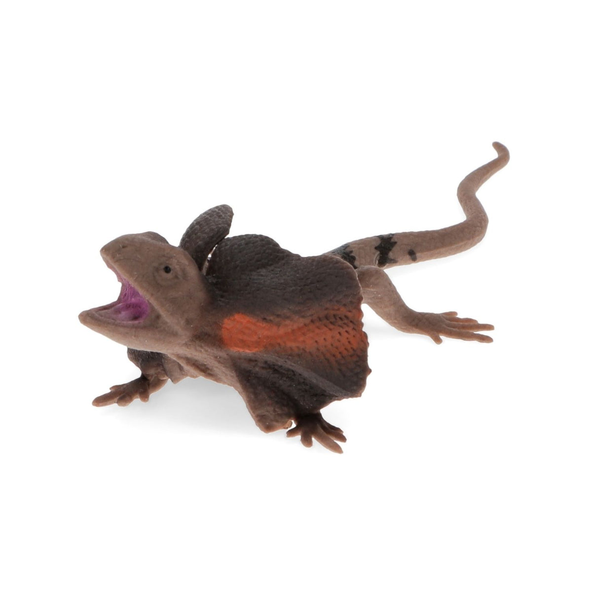 Toy lizard with a mouse on a white background