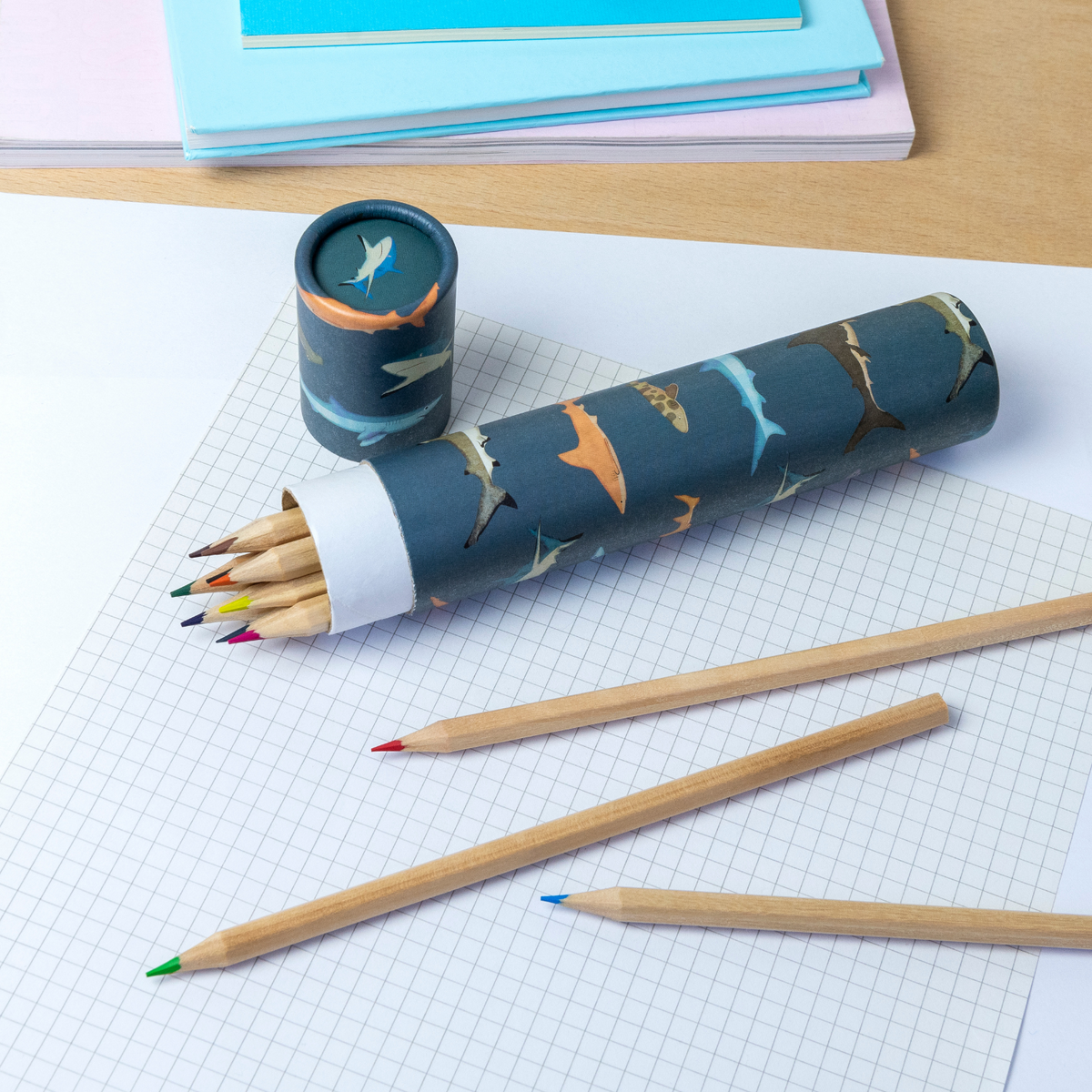 Long Tube Of Colouring Pencils - Sharks