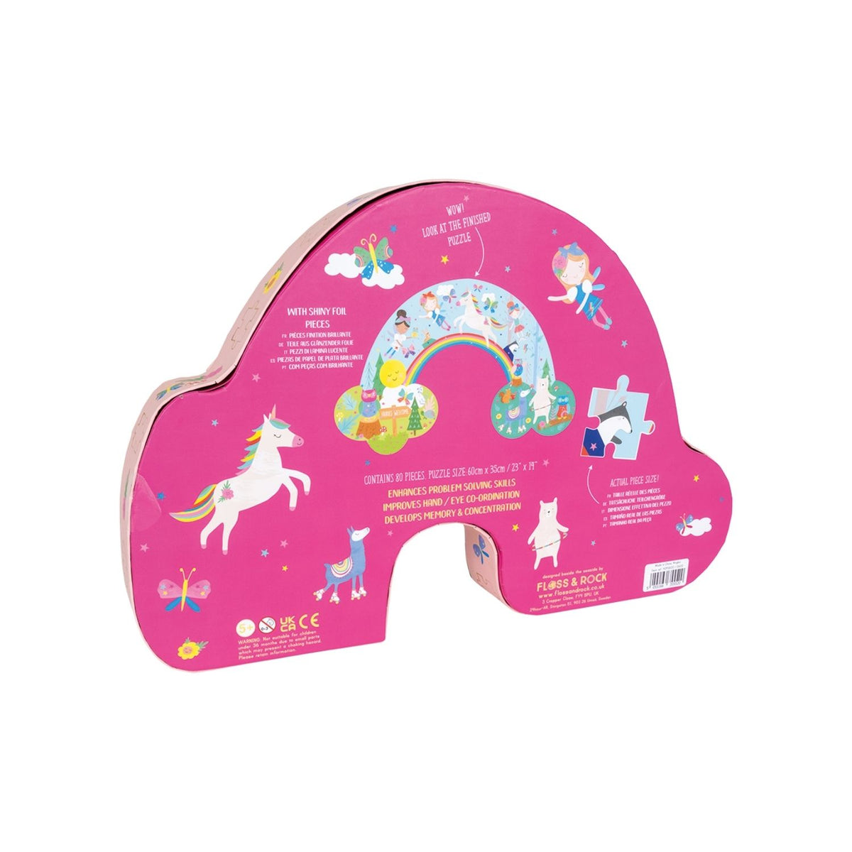 Pink puzzle box with unicorn and fairy design on a white background