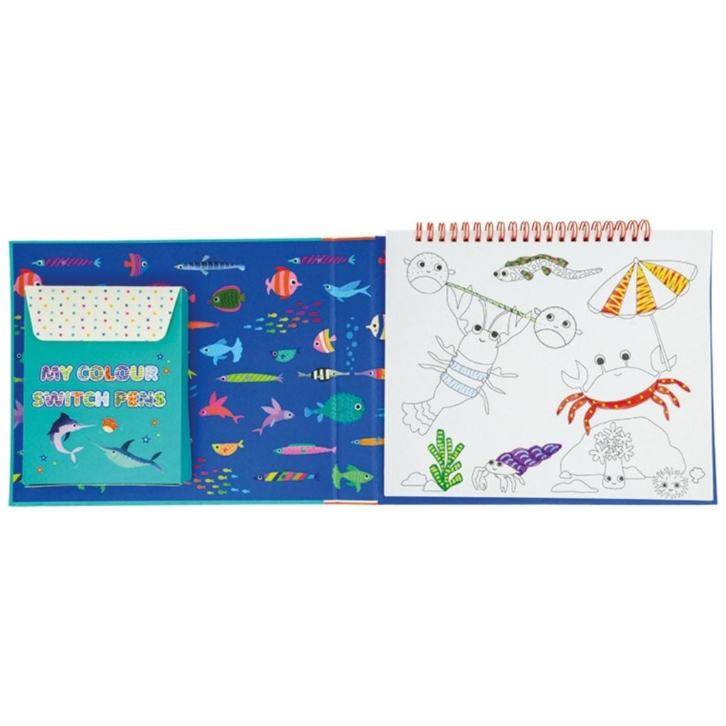 Coloring book with animal illustrations on a white background