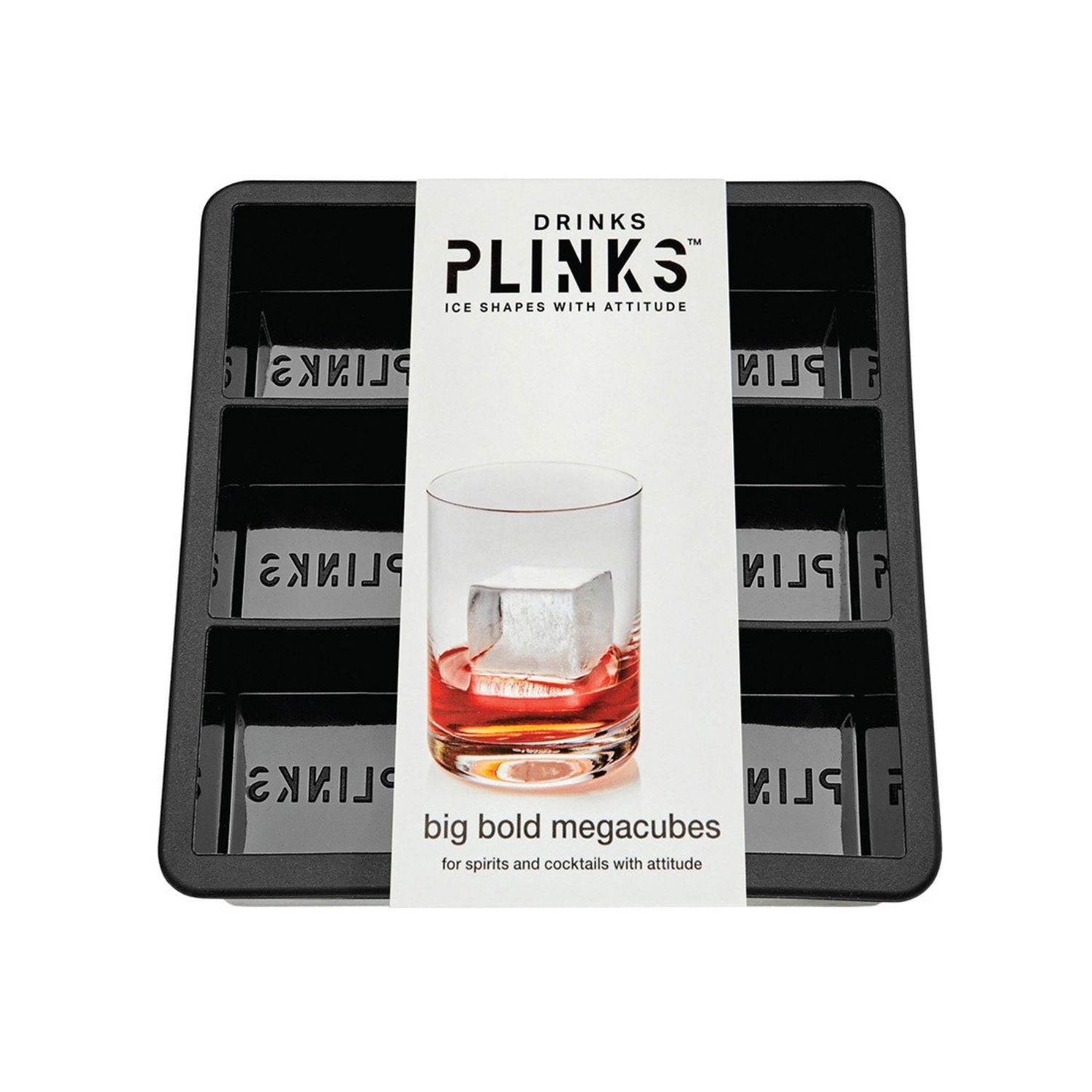 Plinks ice cube tray with packaging on a white background