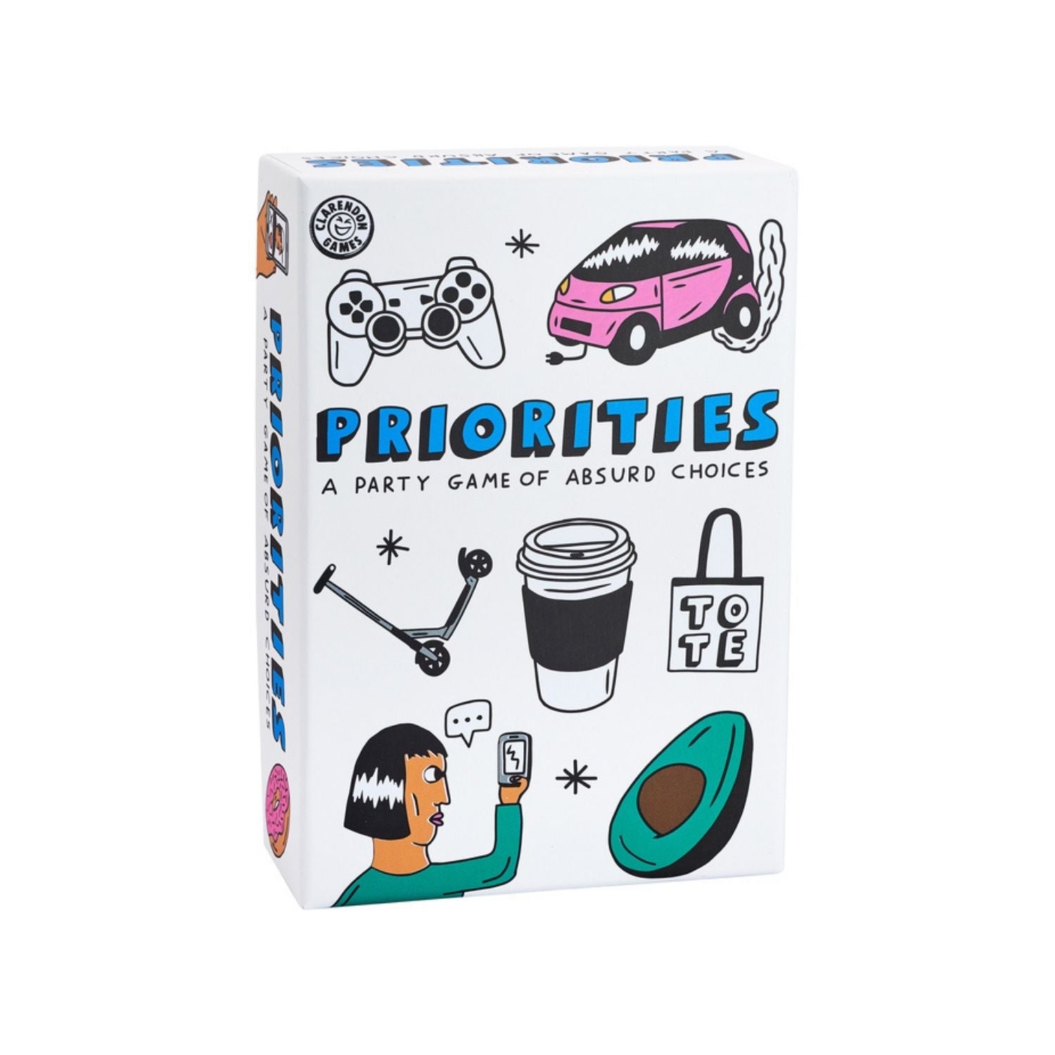 Card game box titled 'Priorities' with illustrations 