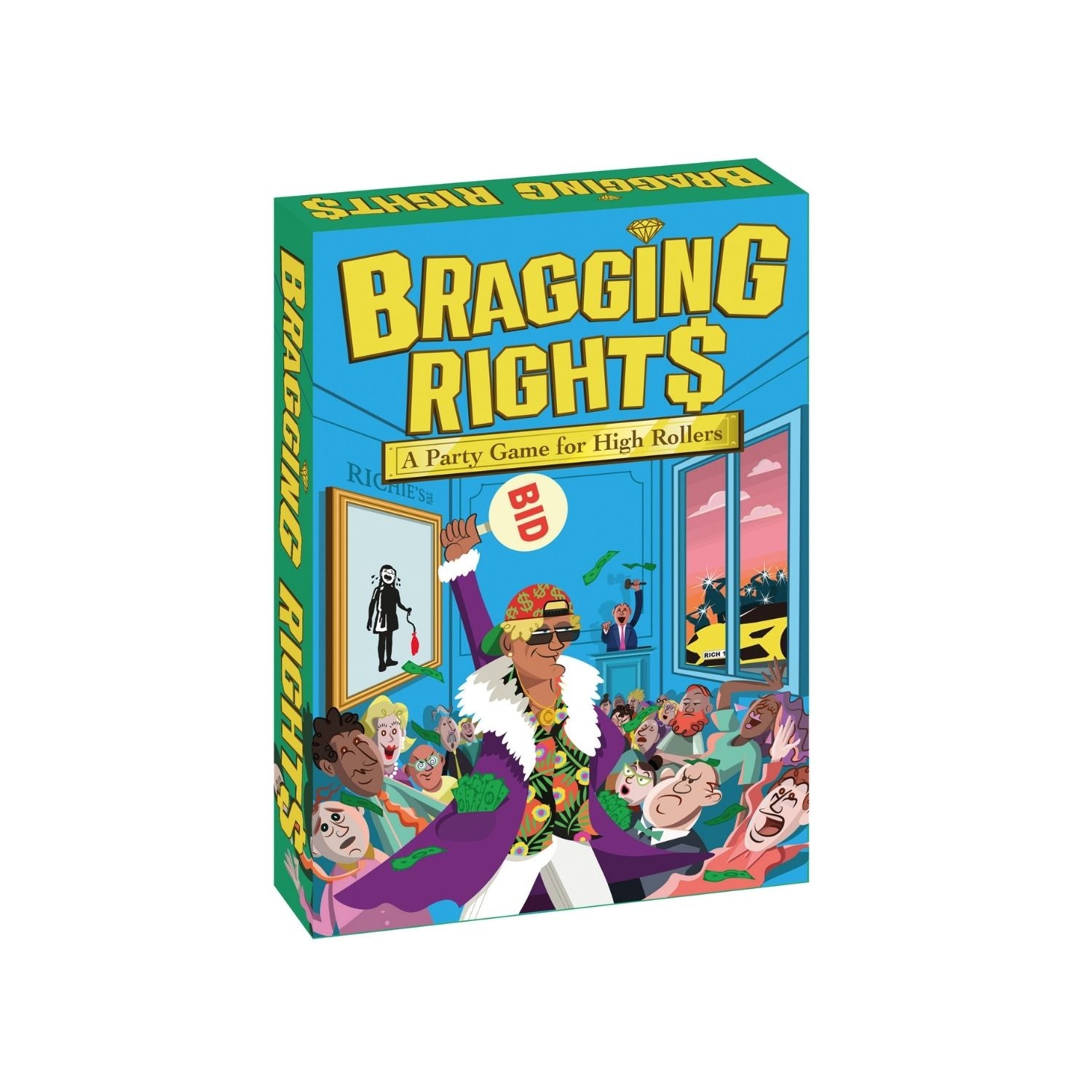Board game box titled 'Bragging Rights' with colorful design and text.