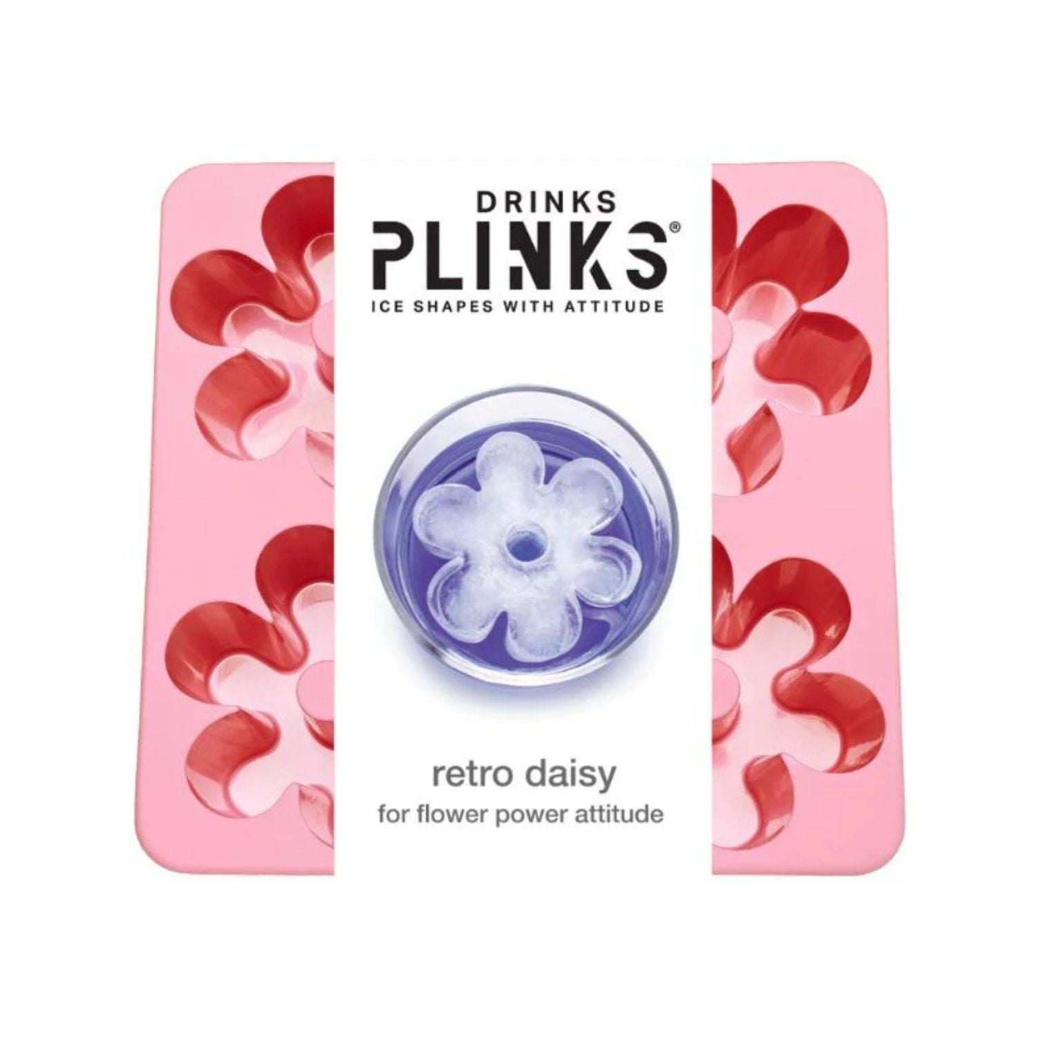 A pink silicone flower shaped ice mould featuring four large, deep daisy cavities for creating thick, slow-melting floral ice.