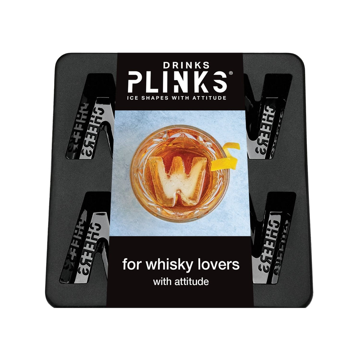 ice tray mould in charcoal grey, featuring four cavities shaped like the letter W for creating large, personalised ice blocks.