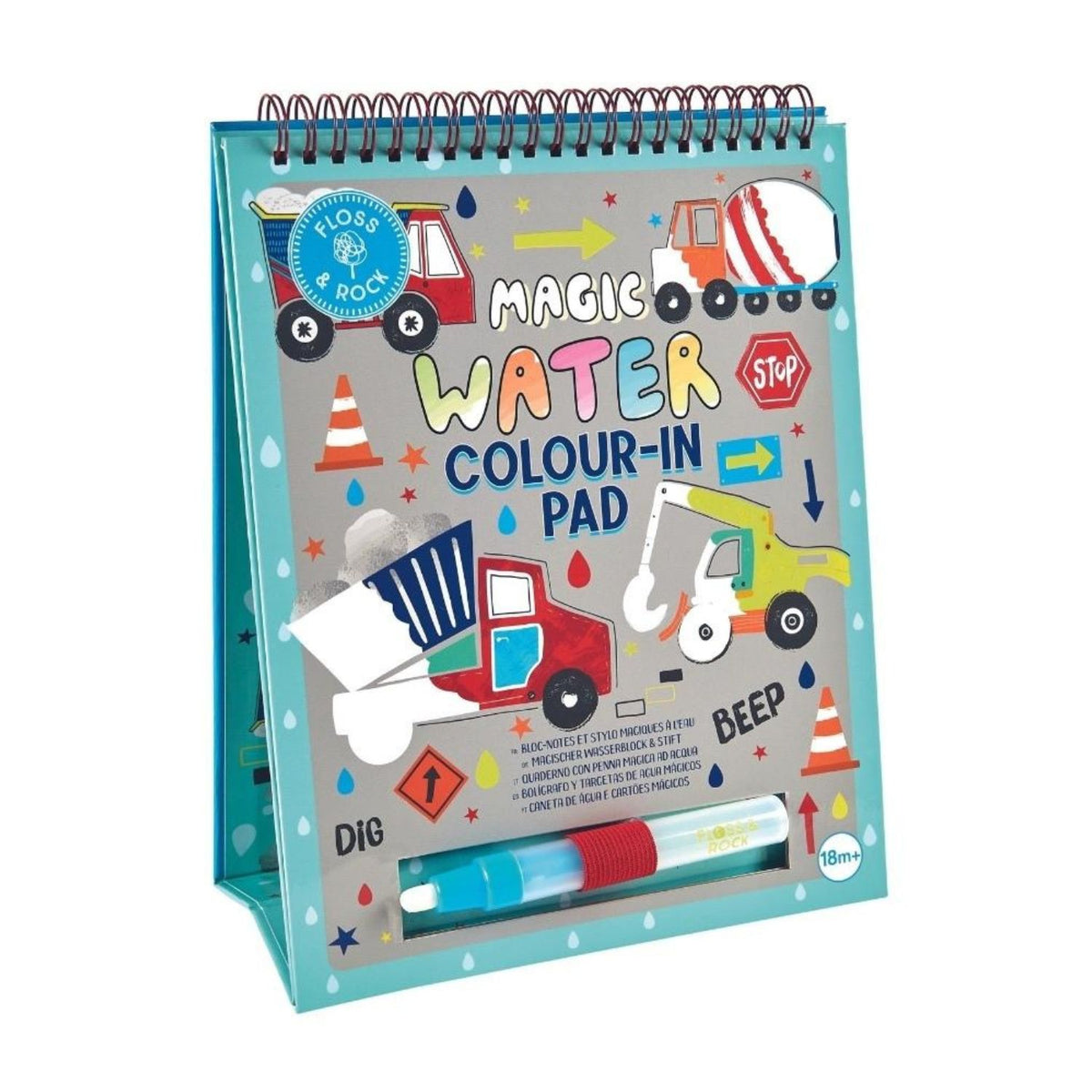 Magic water colour-in pad with construction vehicle theme