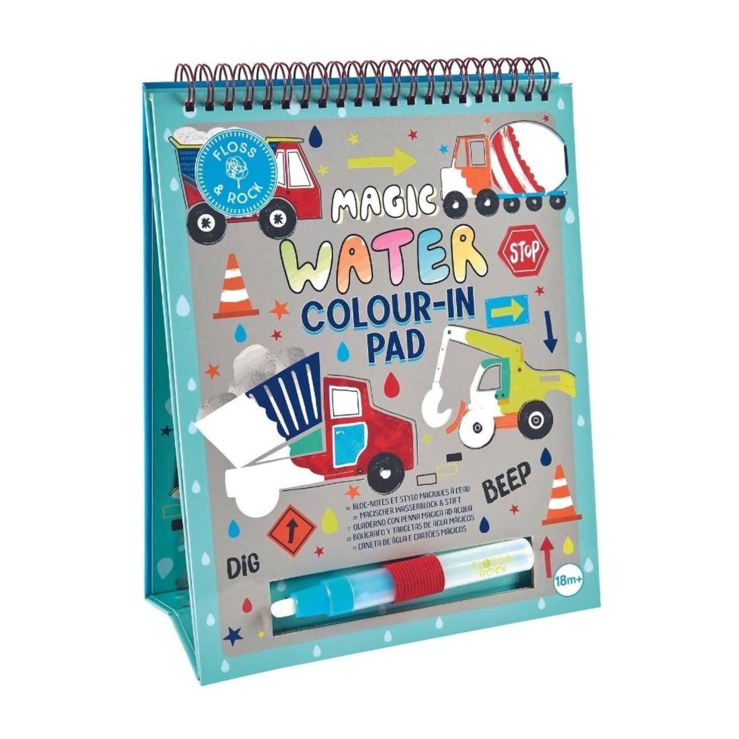 Magic water colour-in pad with construction vehicle theme