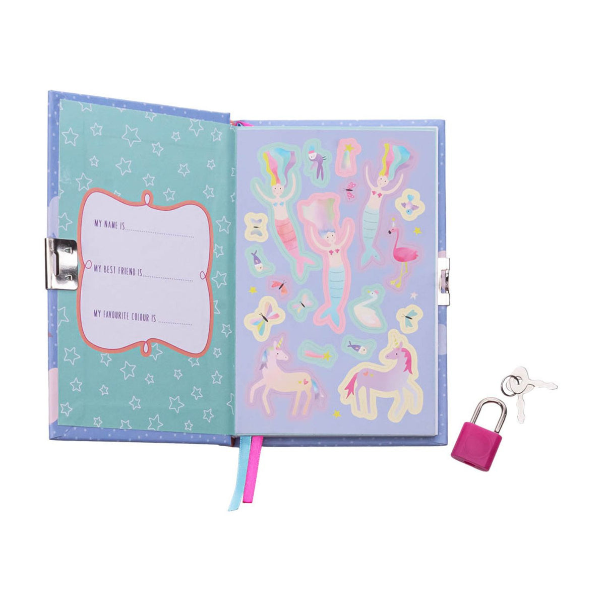 Children's unlocked diary with lock with unicorn and rainbow designs 