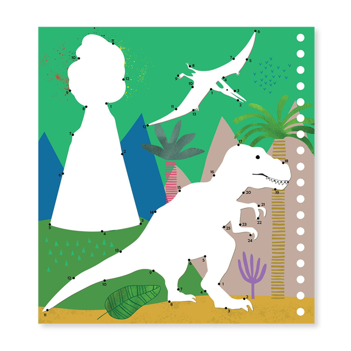 Children's join the dots activity sheet with dinosaur illustrations 