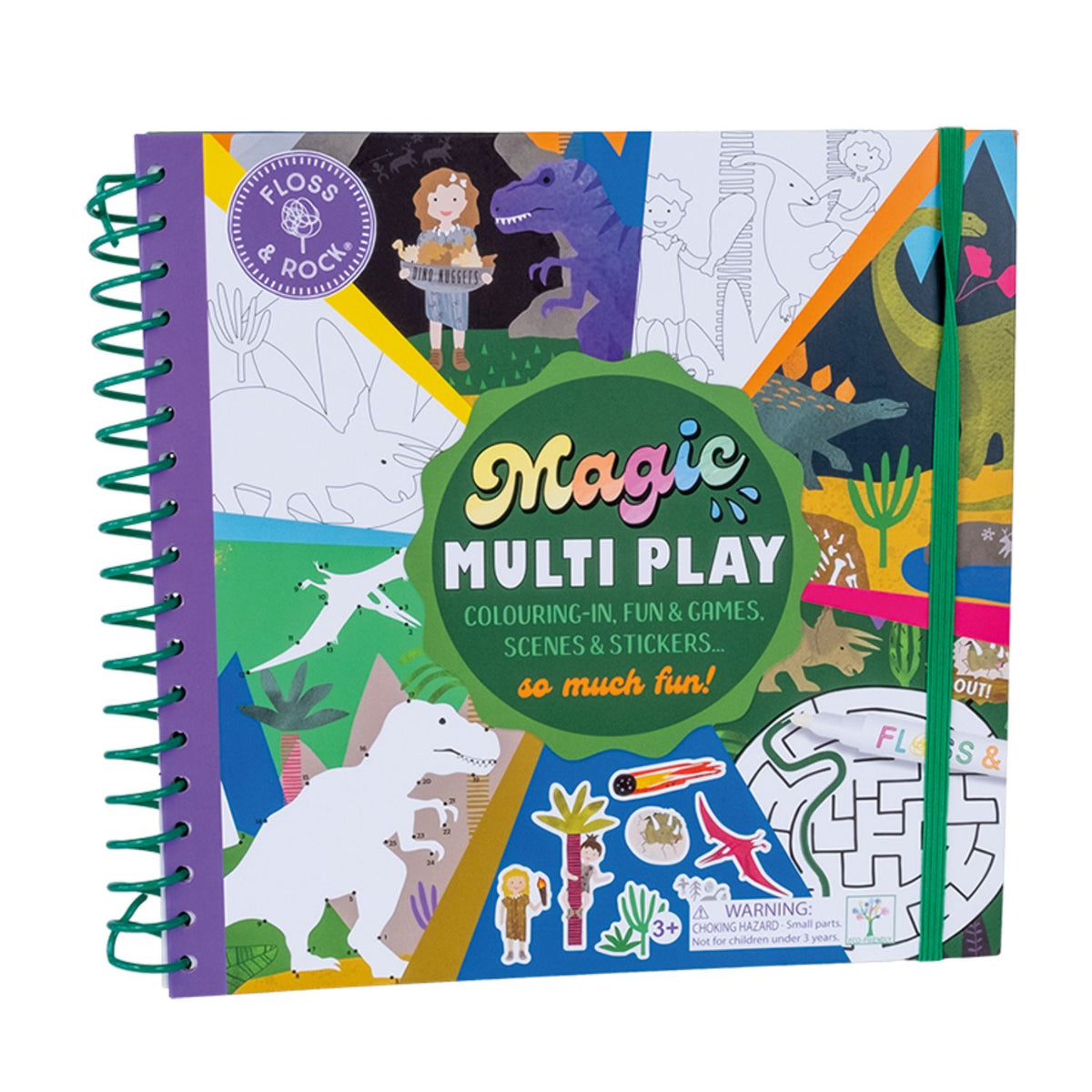 Children's magic multi play activity book with colorful dinosaur designs