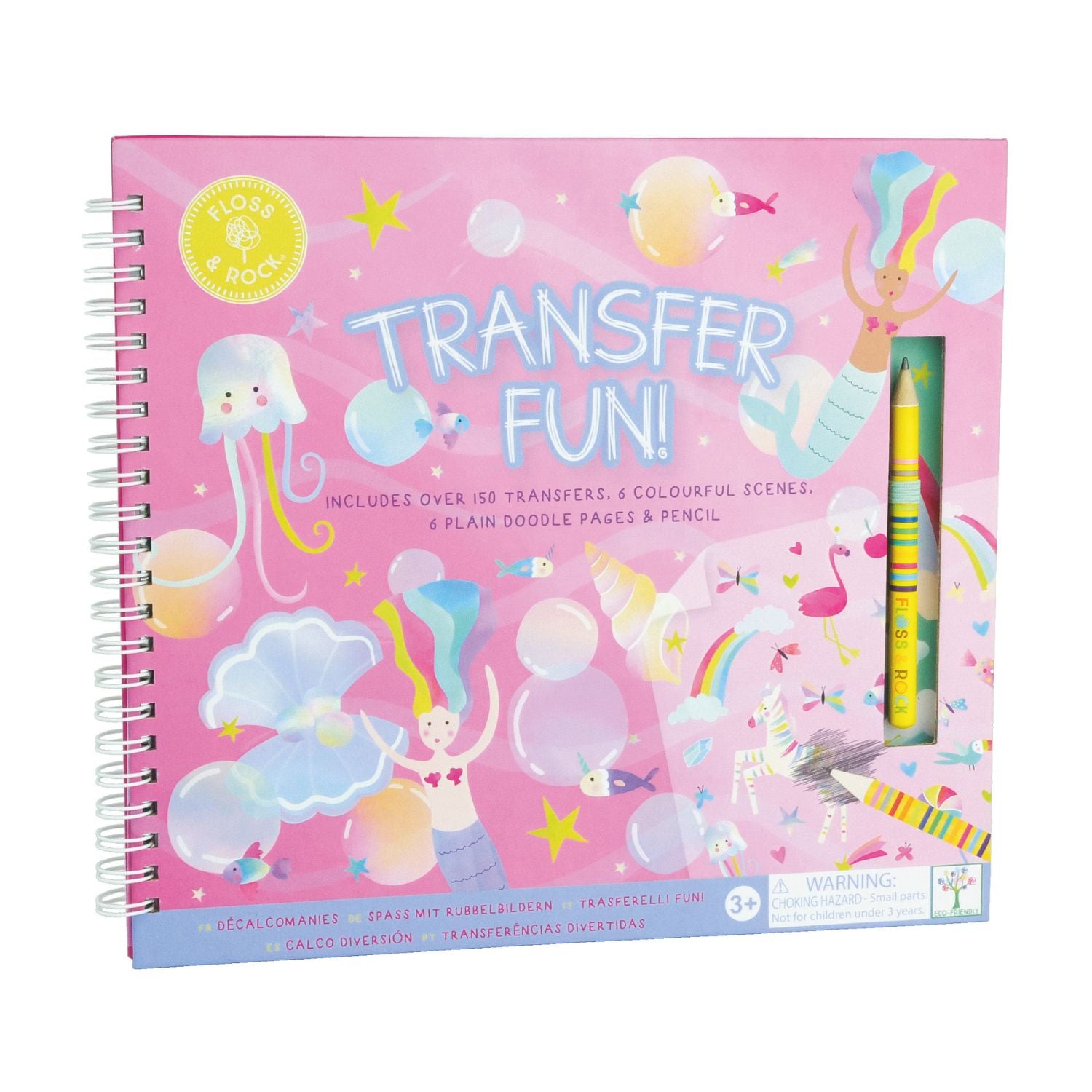 A mess-free children’s fantasy transfer book for magical play on the go. Scratch and reveal shells, mermaids, and sea creatures. For ages three and over.