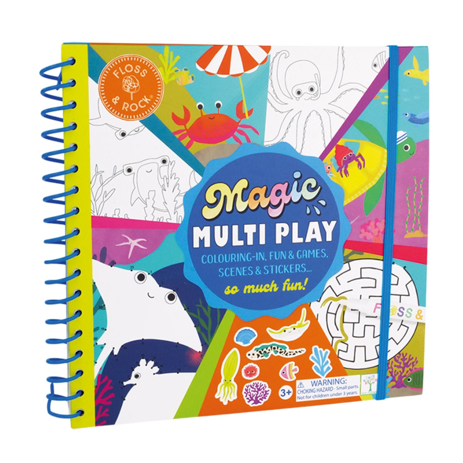 Colorful activity book with ocean animal illustrations 