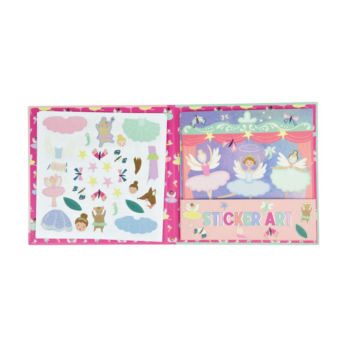 A sticker art book for children with illustrations of fairies and flowers on the cover.