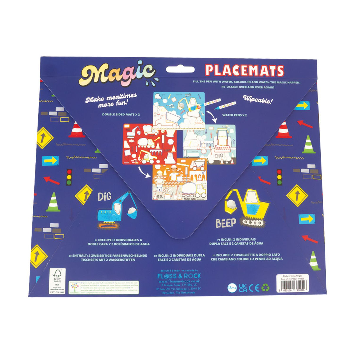 Packaging of Magic placemats with colorful designs 