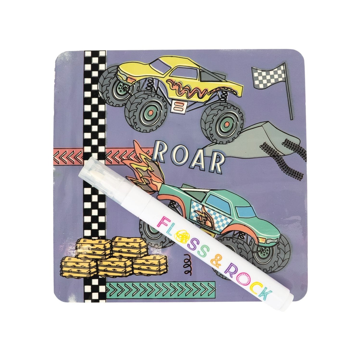 A close-up of the fully "coloured" vibrant blue monster truck scene revealed by water.