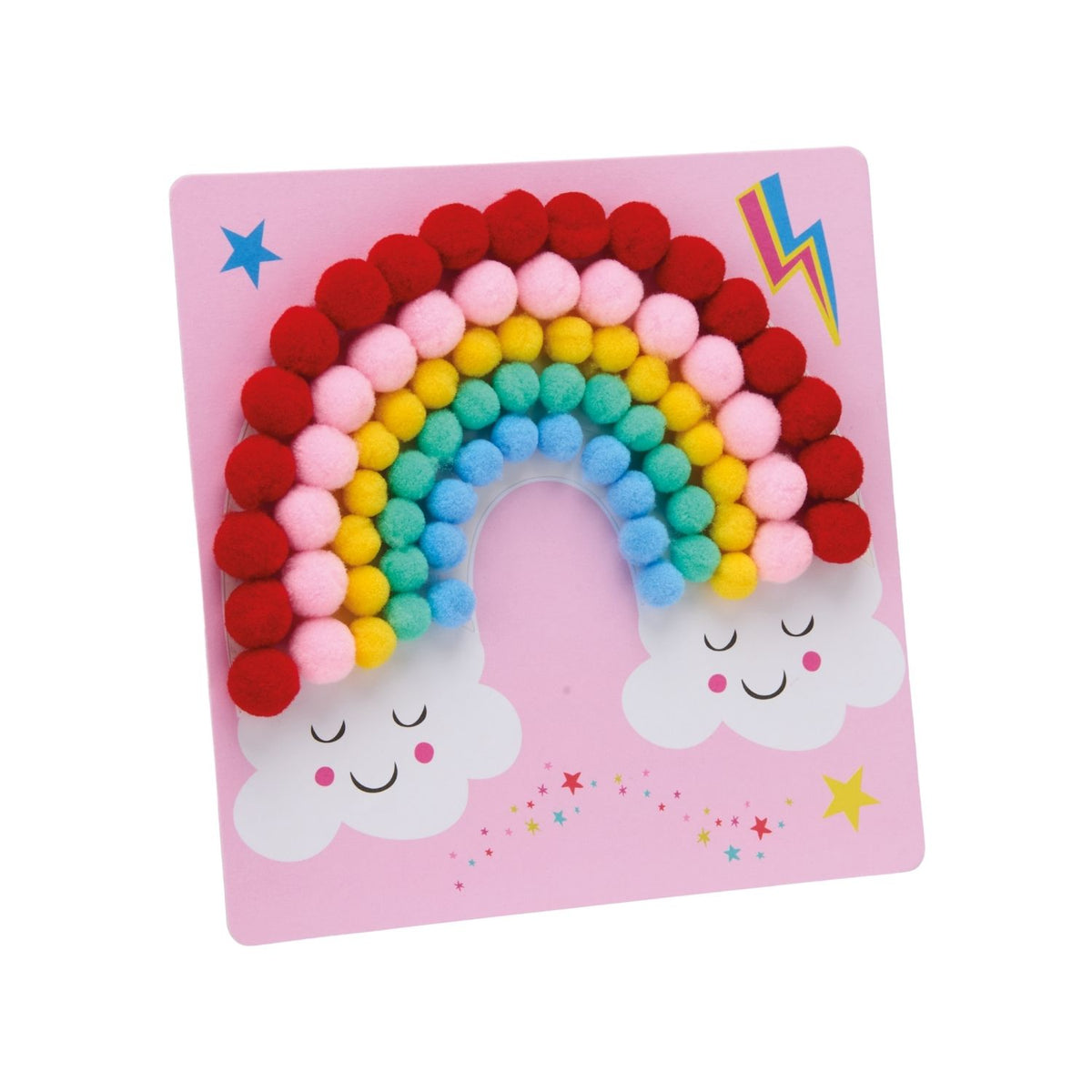 This kids textured art set features built-in stands to display finished work. Includes five picture cards and soft pom poms. A perfect, fuss-free gift for ages three and up.