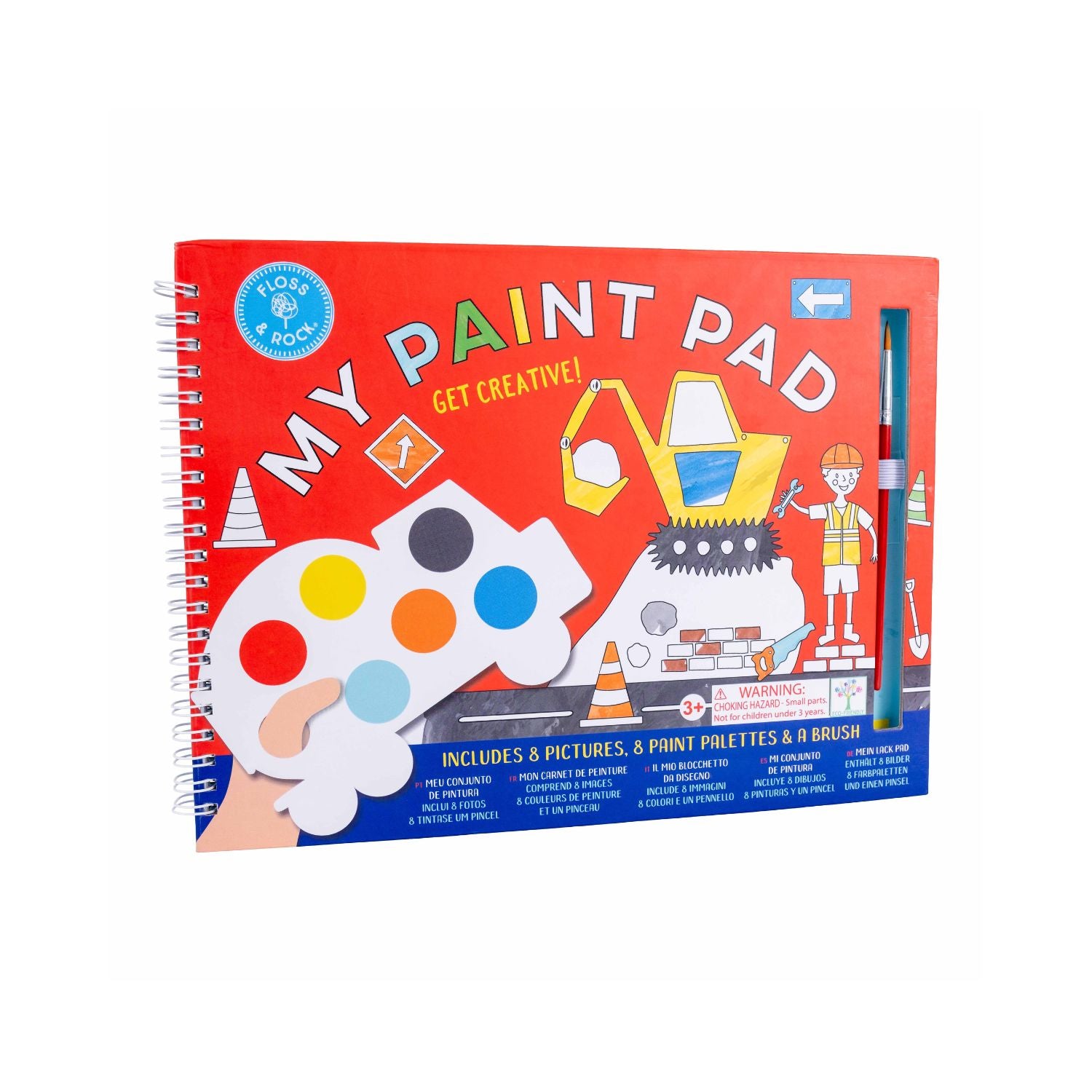 Paint trucks without the mess! This all-in-one spiral pad includes 8 construction scenes, built-in palettes, and a brush. Just add water. Ages 3+.