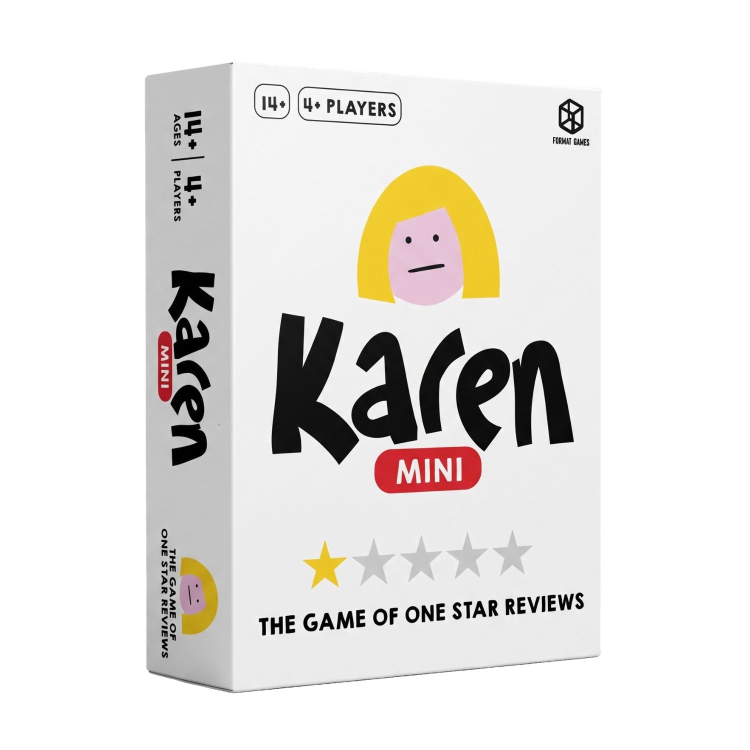 The Karen Mini Format Edition Game box set featuring one star reviews, answer pad, scorepad and instructions