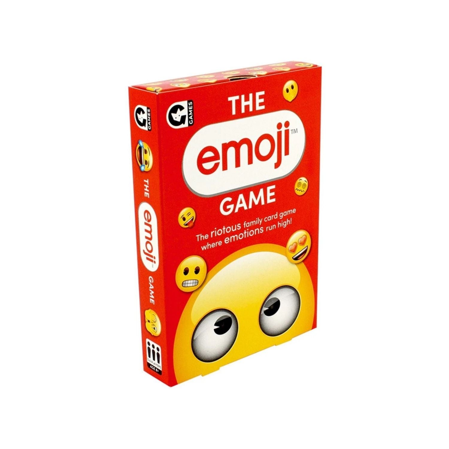 Box of 'The Emoji Game' with emoji designs on a white background