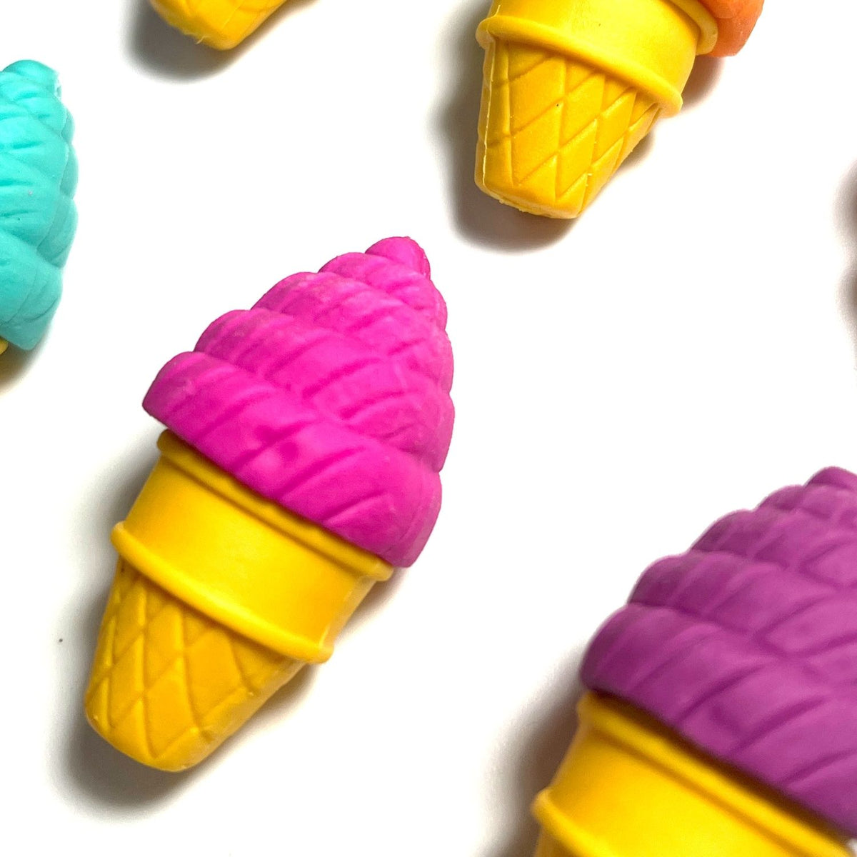 Colorful ice cream cone-shaped erasers