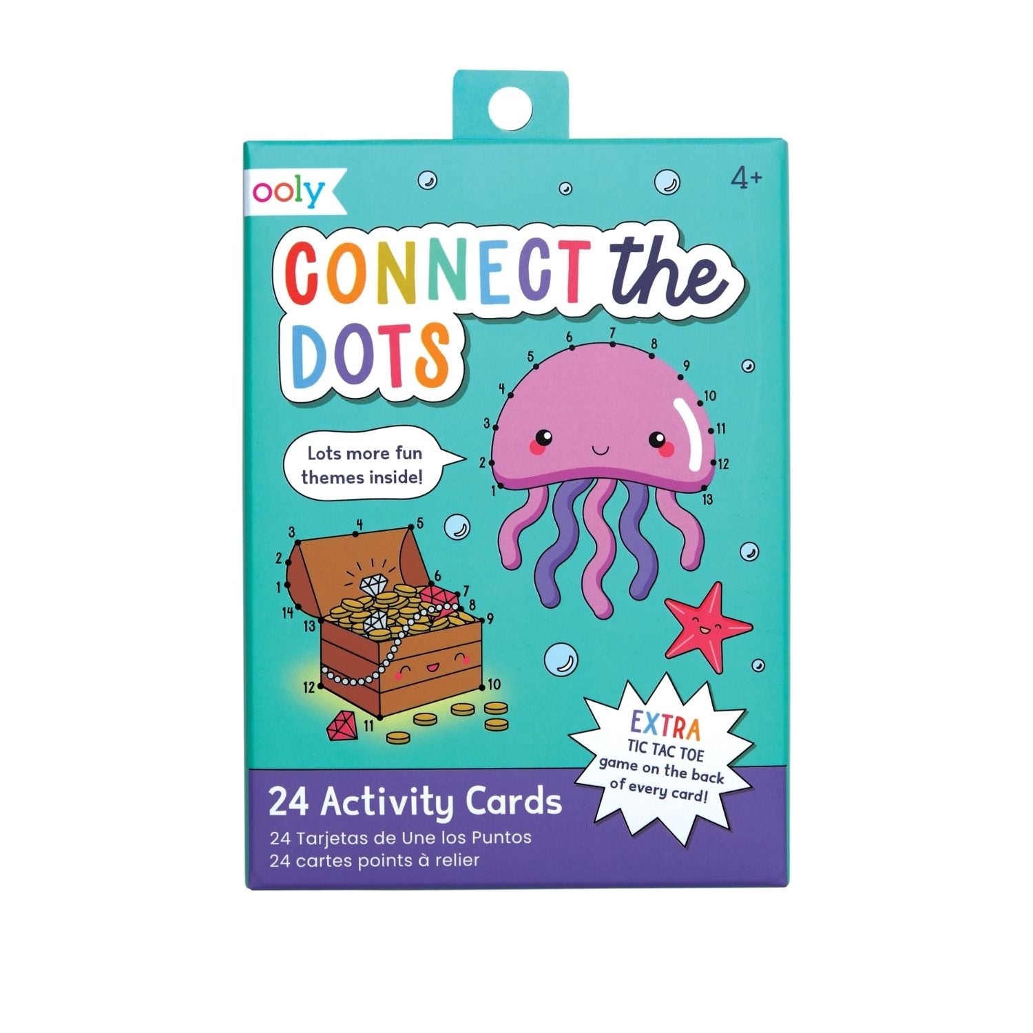 The Connect The Dots Activity Card set in its colourful box, showcasing several 6x4 cards with numbered dot trails and whimsical themes.