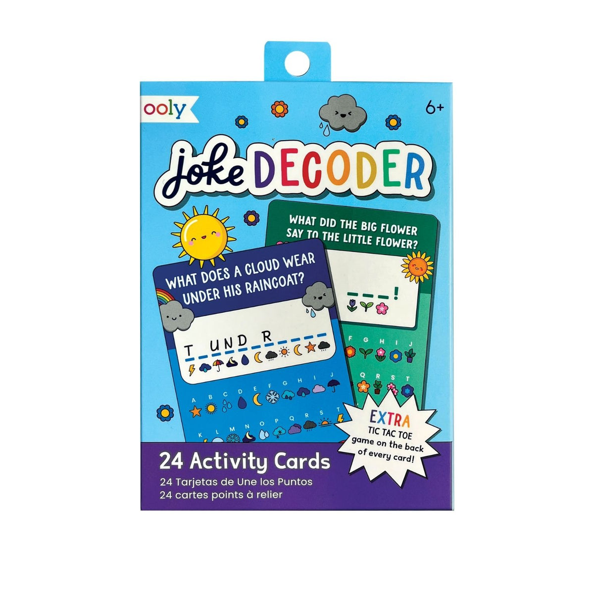 The Joke Decoder Activity Card set in its colourful retail box, showcasing several 6x4 cards with whimsical search-and-find illustrations.