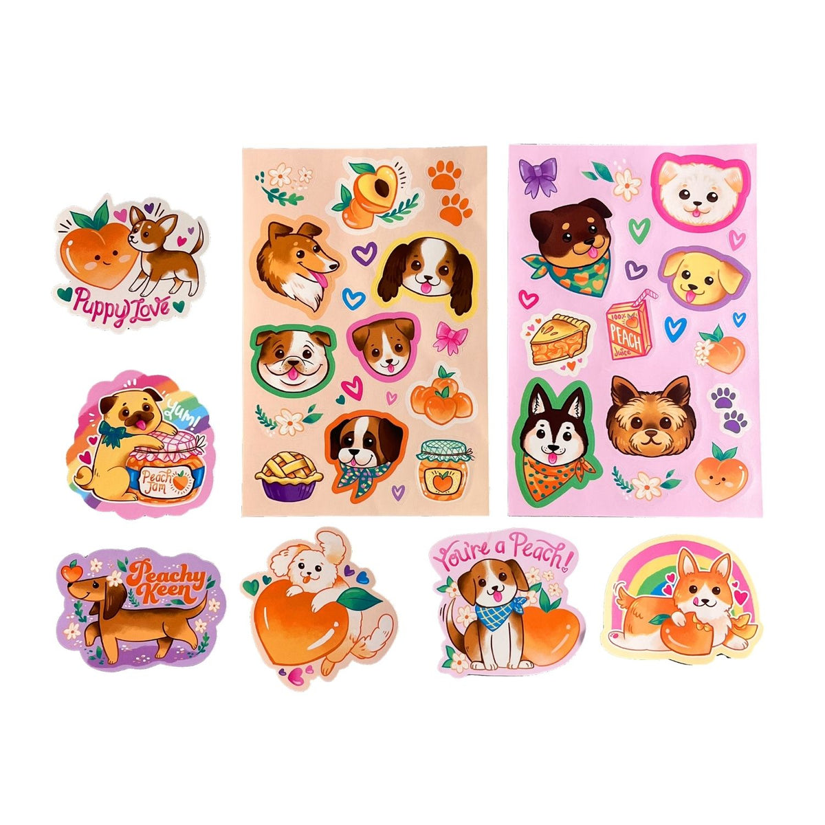 Set of colorful dog-themed stickers 