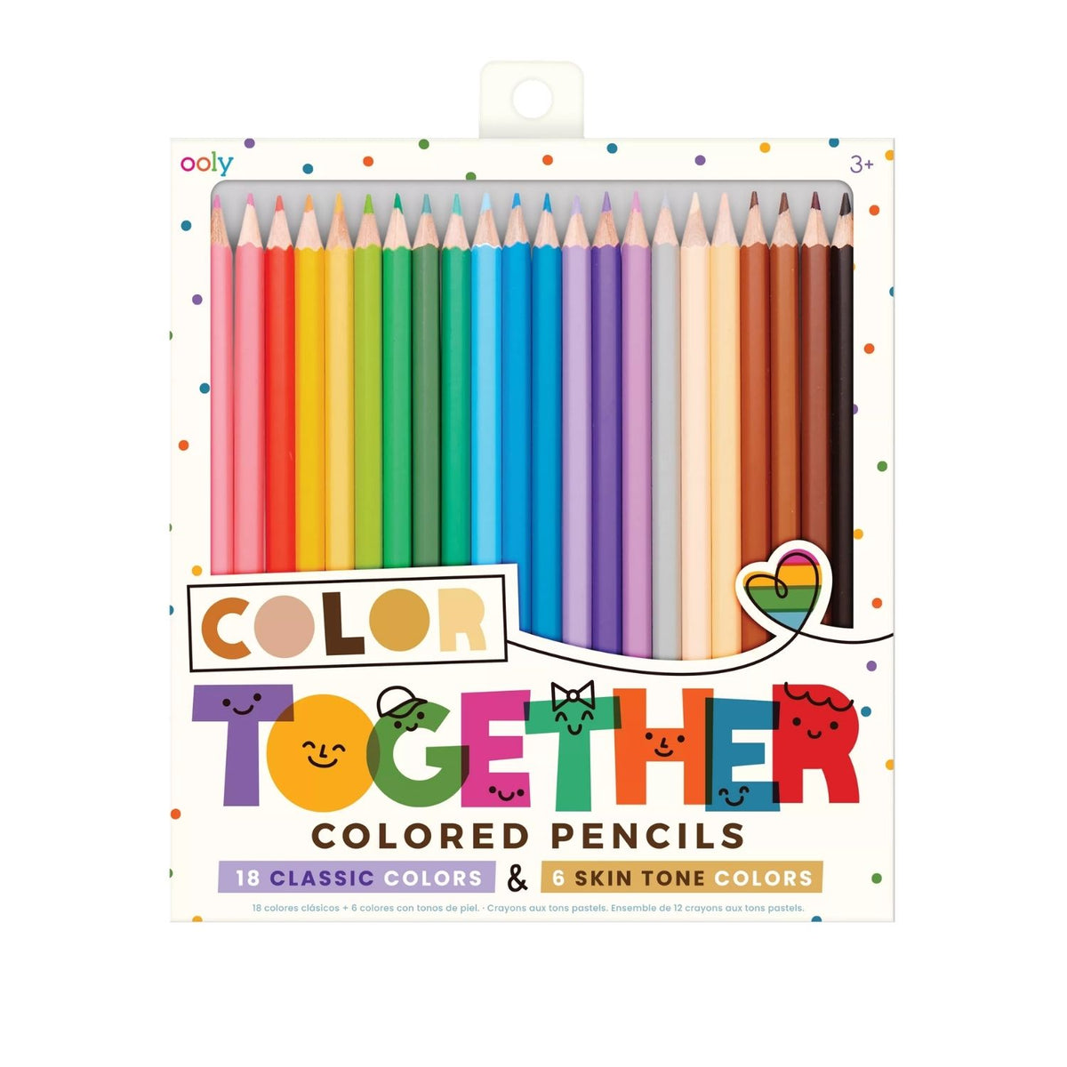 The Colour Together 24-pack of coloured pencils in its retail box, showcasing the full spectrum of 18 rainbow hues and 6 diverse skin tone shades.