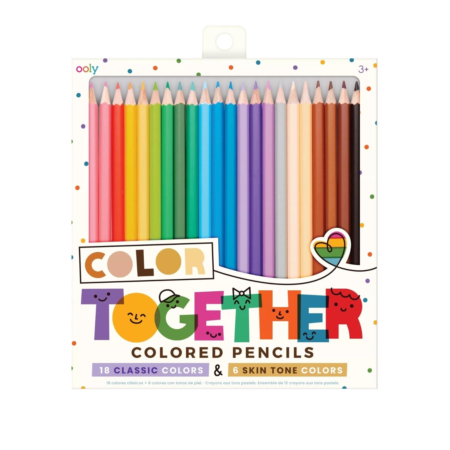 The Colour Together 24-pack of coloured pencils in its retail box, showcasing the full spectrum of 18 rainbow hues and 6 diverse skin tone shades.