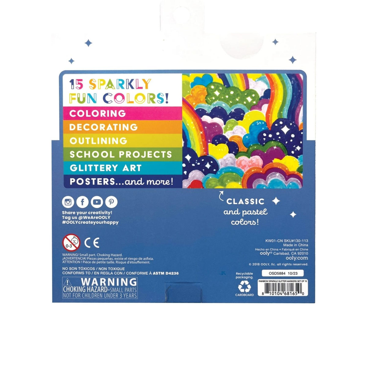 Ooly - Rainbow Sparkle Glitter Markers - Set of 15