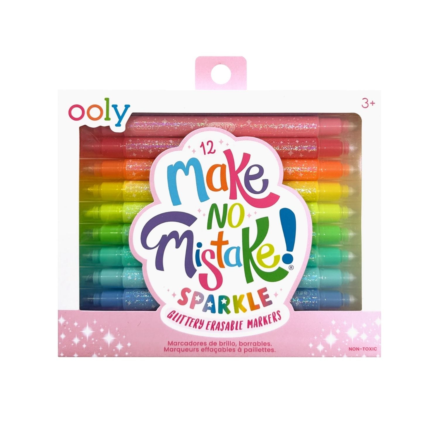 Pack of Ooly 'Make No Mistake Sparkle' glittery erasable markers with colorful packaging.