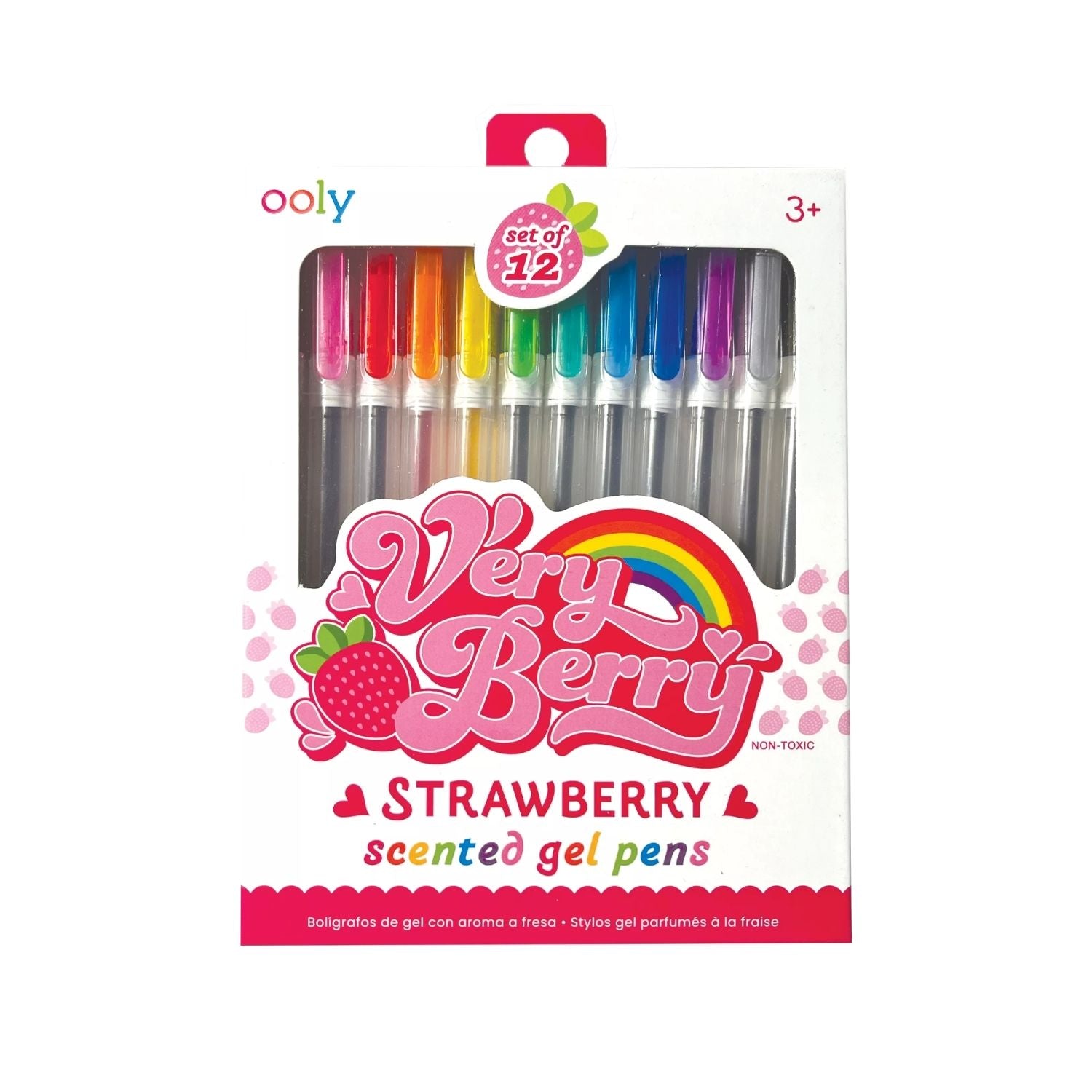Pack of 12 Very Berry Strawberry scented gel pens with colorful caps 