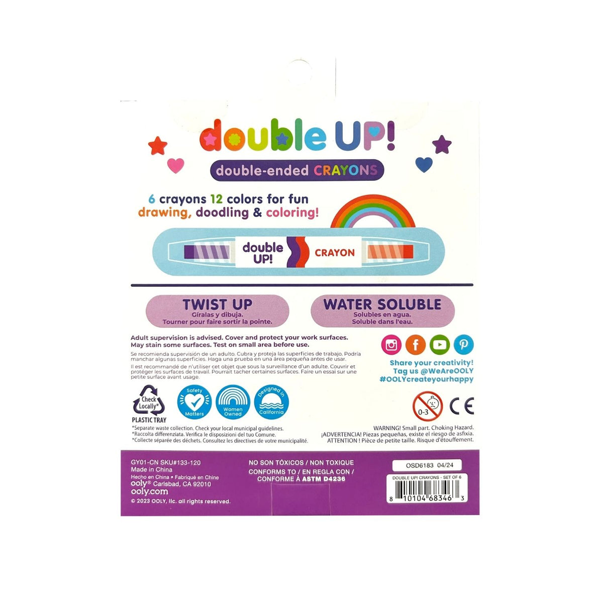 Ooly - Double Up! Double-Ended Crayons - Set of 6 / 12 Colours