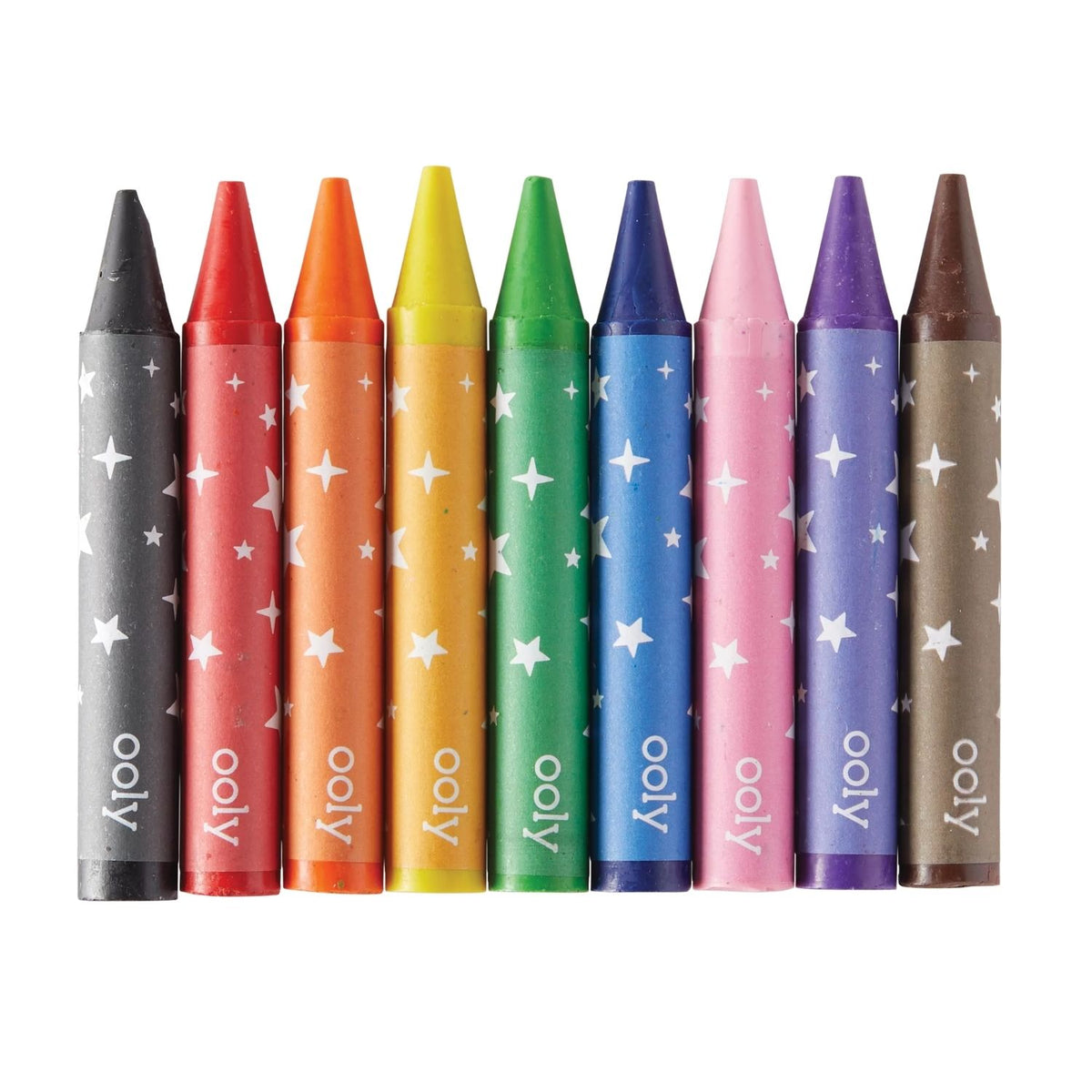 Set of colorful crayons with 'ooly' branding 