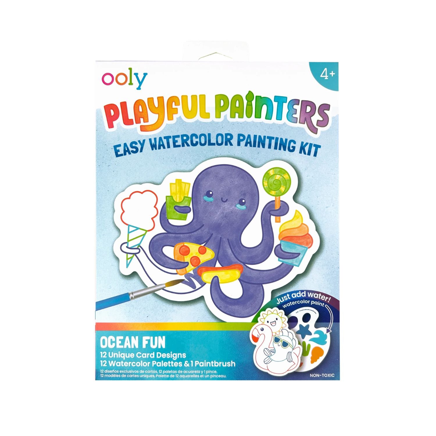 Ooly Playful Painters Easy Watercolor Painting Kit packaging with an octopus design on a white background