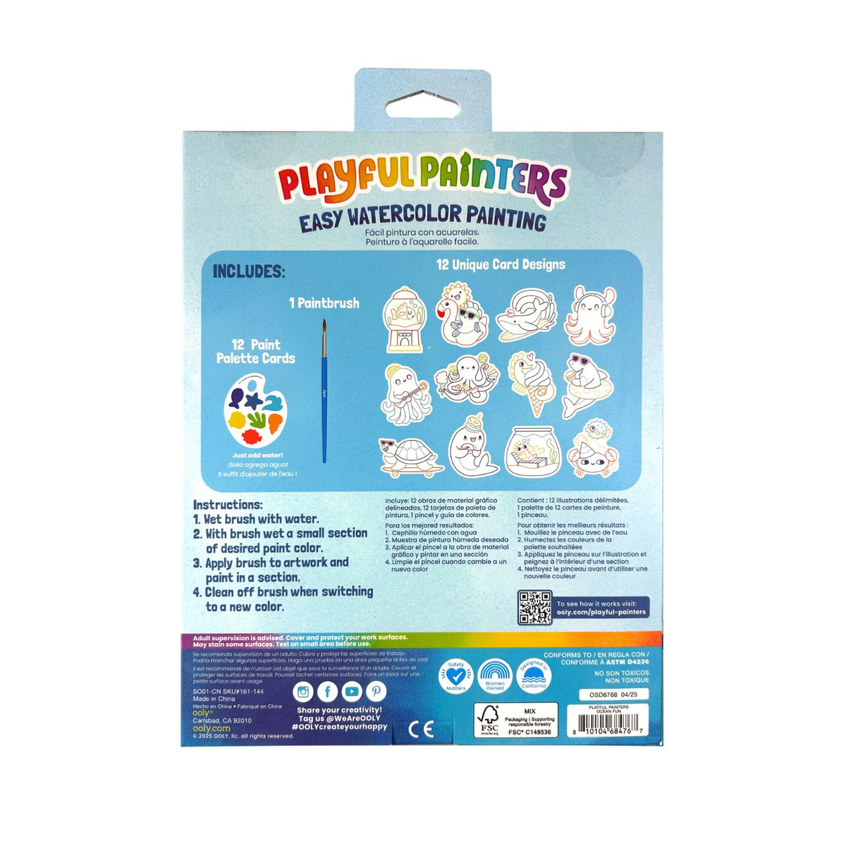 Playful Painters Easy Watercolor Painting kit packaging with illustrations of paint cards and a paintbrush.