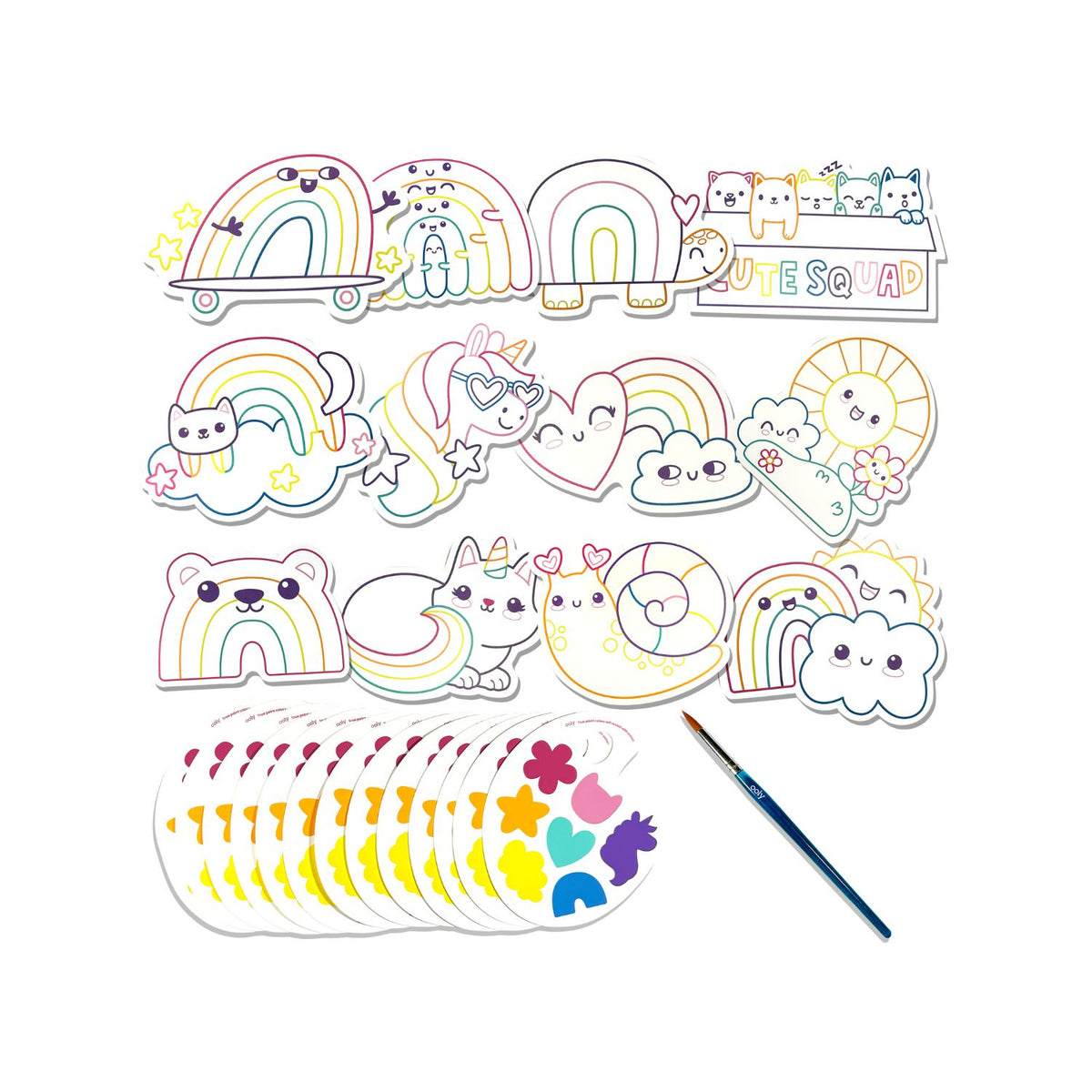Colorful DIY Watercolour Cards for children with rainbow designs and a paintbrush