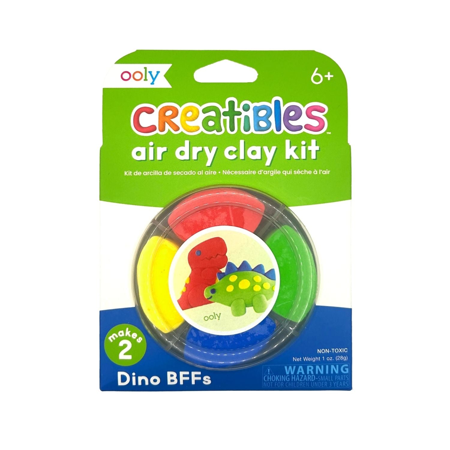 Ooly Creatibles air dry clay kit packaging with dinosaur designs