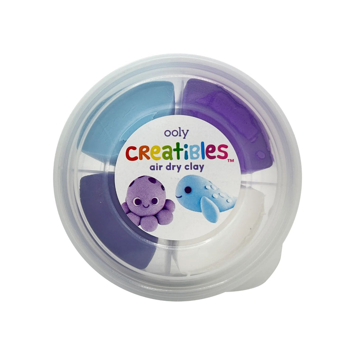 A view inside the tub showing the four sealed packs of soft clay and the folded, step-by-step instruction sheet.